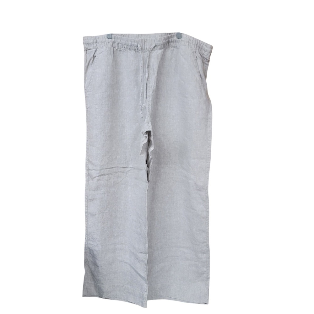 LL Bean Womens 18W Oatmeal Linen Wide Leg Pants Coastal Grandma Beach Drawstring